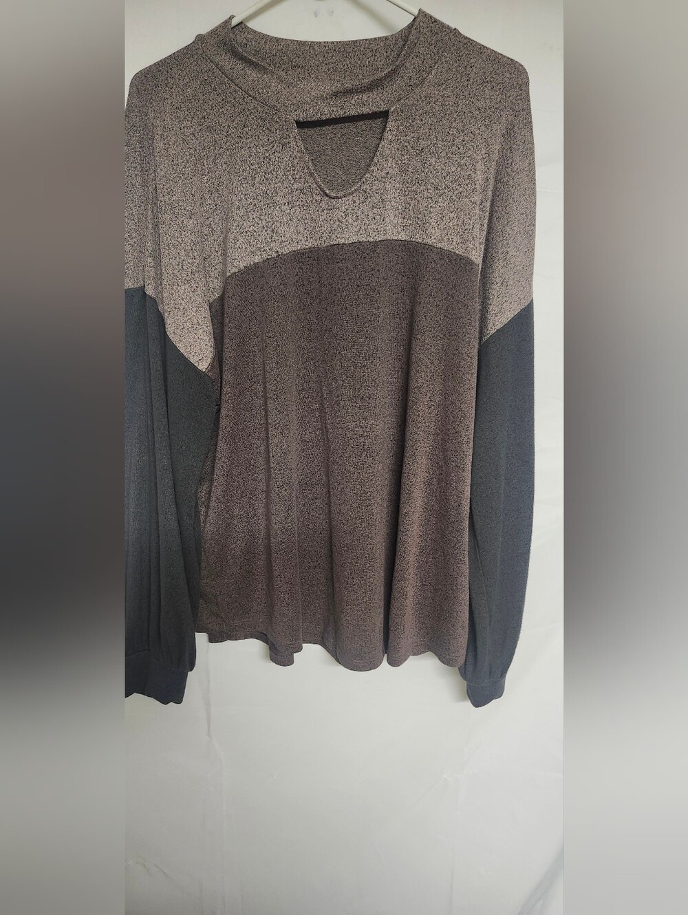 Maurices Two-Tone Mock Neck Keyhole Sweater in Brown and Black